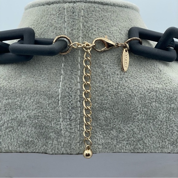 Chunky Natasha Black & Gold Link Choker Necklace 18” + 3” Extender - Picture 6 of 8